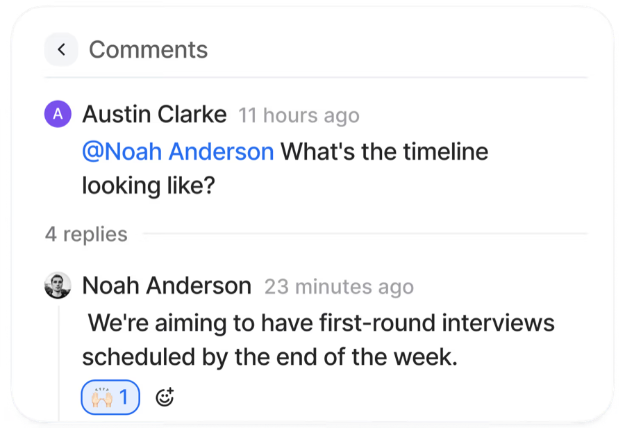 Team comments on a scheduled piece of content